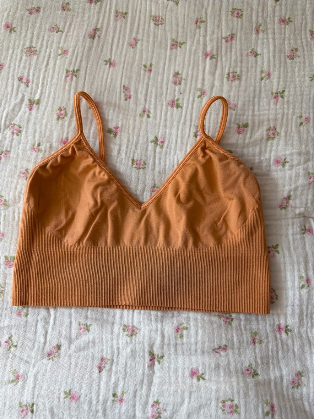 Seamless Ribbed V-Neck Bralette - Burnt Orange